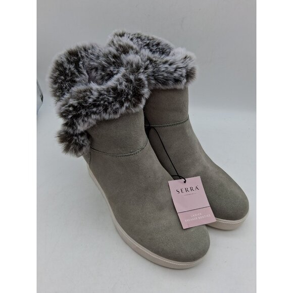 SERRA Ladies Sneaker Booties Suede Leather Faux Fur Lining Leight Gray 9 NWT - Picture 1 of 11
